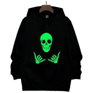 SHEIN Boy Comfortable Glow-In-The-Dark Skull Graphic Hoodie Size: 11-12Y Black